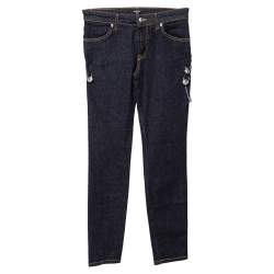 Versus Versace Navy Blue Denim Lion Head Pin Detail Skinny Jeans XS
