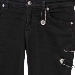 Pre Owned Versus Versace Black Denim Lion Head Pin Detail Skinny Jeans XS