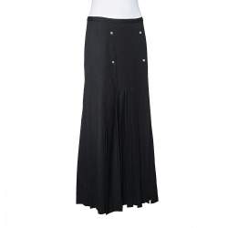 Versus Versace Black Crepe Button Detail Pleated Maxi Skirt M