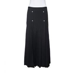 Versus Versace Black Crepe Button Detail Pleated Maxi Skirt M