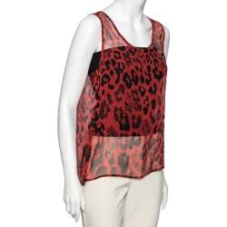 Versus Versace Red Printed Silk Sleeveless Top S