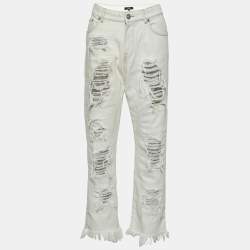 Versus Versace Cream Denim Distressed Jeans M