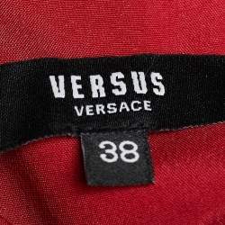 Pre Owned Versus Versace Red Crepe Lion Brooch Detail Mini Dress S