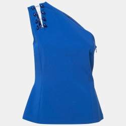 Pre Owned Versus Versace Royal Blue Pin Fastening Detail One Shoulder Top L