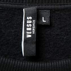 Pre Owned Versus Versace Black All Over Embellished Cotton Crewneck Sweatshirt L