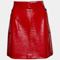 Pre Owned Versus Versace Red Faux Leather Mini Skirt S