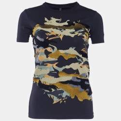 Versus Versace Black Sequined Jersey Camo Print T-Shirt XS