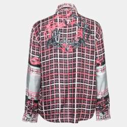 Pre Owned Versus Versace Pink & Grey Printed Silk Button Front Shirt M