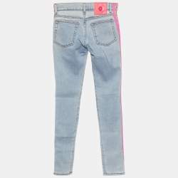 Pre Owned Versus Versace Blue Denim Logo Printed Side Strip Detail Slim Fit Jeans S Waist 28"