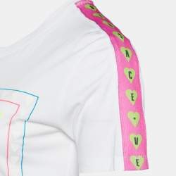 Pre Owned Versus Versace White Contrast Logo Tape Detail Cotton Knit T-Shirt S
