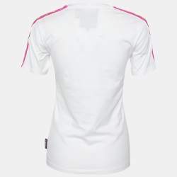 Pre Owned Versus Versace White Contrast Logo Tape Detail Cotton Knit T-Shirt S