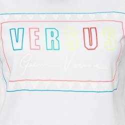 Pre Owned Versus Versace White Contrast Logo Tape Detail Cotton Knit T-Shirt S