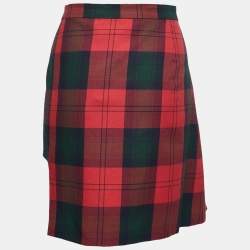 Versus Versace Red Plaid Cotton Asymmetrical Pleated Mini Skirt M