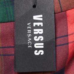 Versus Versace Red Plaid Cotton Asymmetrical Pleated Mini Skirt M