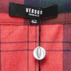 Versus Versace Red Plaid Cotton Asymmetrical Pleated Mini Skirt M