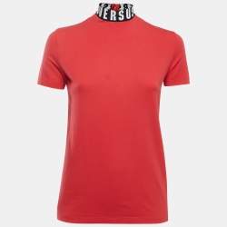 Versus Versace Red Cotton Logo Detailed High Neck T-Shirt XS