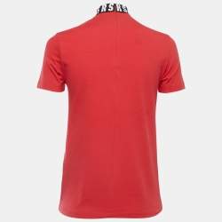 Pre Owned Versus Versace Red Cotton Logo Detailed High Neck T-Shirt XS