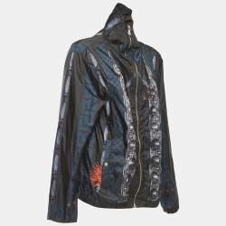 Versus Versace Black All-Over Print Synthetic Zip Front Jacket XL