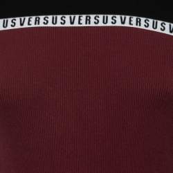 Pre Owned Versus Versace Black/Burgundy Ribbed Knit Logo Tape Bodycon Dress M