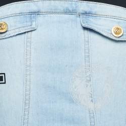 Pre Owned Versus Versace Blue Logo Print Denim & Crepe Sleeveless Mini Dress S