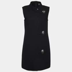 Versus Versace Black Crepe Logo Detail Sleeveless Mini Dress S