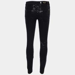 Versus Versace Black Sequined Denim Skinny Jeans S/Waist 28"