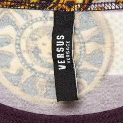 Pre Owned Versus Versace Burgundy/Yellow Printed Jersey Mini Dress L