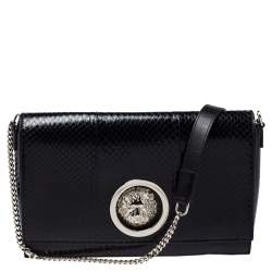 Versus Versace Black Python Effect Leather Chain Shoulder Bag