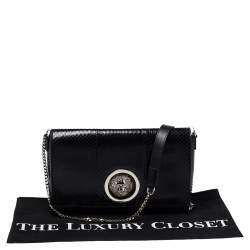 Versus Versace Black Python Effect Leather Chain Shoulder Bag