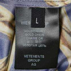 Pre Owned Vetements Pink/Blue Chain Print Jersey Strappy Maxi Dress L