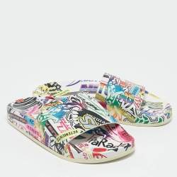 Vetements Multicolor Leather Sticker Pool Slide Flats Size 36