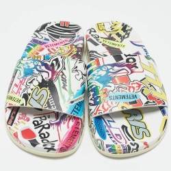 Vetements Multicolor Leather Sticker Pool Slide Flats Size 36
