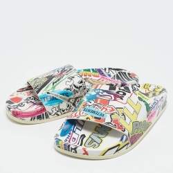Vetements Multicolor Leather Sticker Pool Slide Flats Size 36