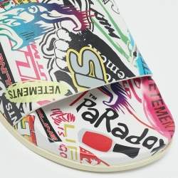 Vetements Multicolor Leather Sticker Pool Slide Flats Size 36