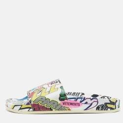 Vetements Multicolor Leather Sticker Pool Slide Flats Size 36