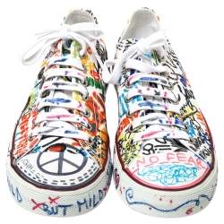 Pre Owned Vetements White Graffiti Canvas Low Top Sneakers Size 38