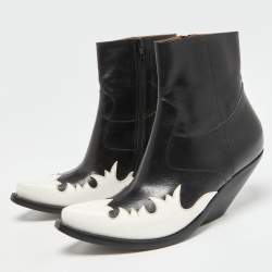 Pre Owned Vetements Black/White Leather Texan Ankle Boots Size 38