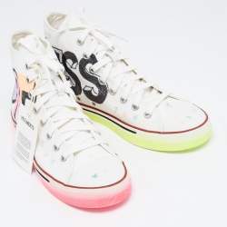 Vetements White Canvas Printed Hard Core Happiness High Top Sneakers Size 41
