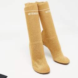 Vetements Gold Knit Fabric Sock Ankle Boots Size 39