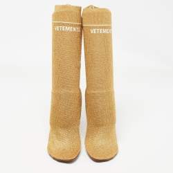 Vetements Gold Knit Fabric Sock Ankle Boots Size 39