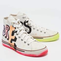 Vetements White Canvas Printed Hard Core Happiness High Top Sneakers Size 39