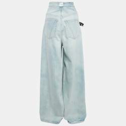 Pre Owned Vetements Blue Denim Inside Out Wide-Leg Garderobe Jeans S Waist 26"
