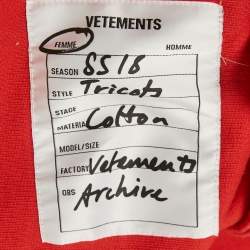 Pre Owned Vetements Red Cotton Knit Zip-Up Hooded Jacket L