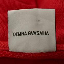 Pre Owned Vetements Red Cotton Knit Zip-Up Hooded Jacket L