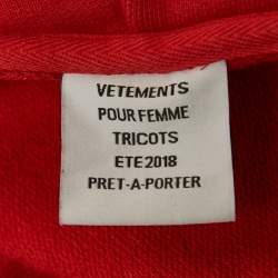 Pre Owned Vetements Red Cotton Knit Zip-Up Hooded Jacket L