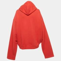 Pre Owned Vetements Red Cotton Knit Zip-Up Hooded Jacket L