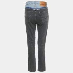 Pre Owned Vetements X Levi's Blue /Black Patchwork Denim Distressed Jeans S Waist 26"