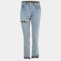 Pre Owned Vetements X Levi's Blue /Black Patchwork Denim Distressed Jeans S Waist 26"