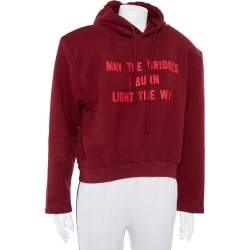 Pre Owned Vetements Burgundy Knit Padded Shoulder Boxy Hoodie L 