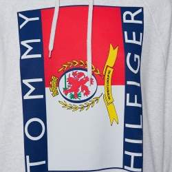 Pre Owned Vetements x Tommy Hilfiger Grey Logo Printed Knit Hooded Sweatshirt S